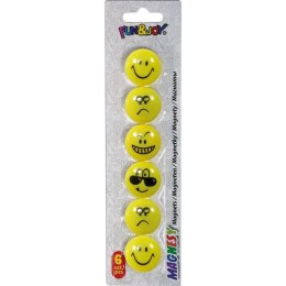 Magnes Fun&Joy Smiley okrągły żółty śr. 29mm 6 sztuk