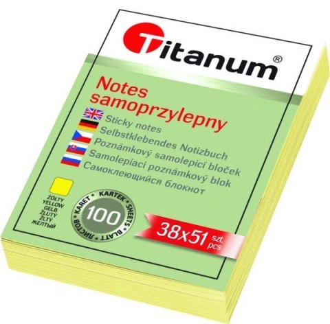 Notes samoprzylepny (karteczki) żółty 100k [mm:] 38x51 Titanum (S-2005)