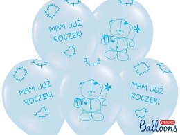 Balon gumowy Partydeco gumowy niebieski mam już roczek 30 cm/6 sztuk niebieski 300mm (SB14P-221-011-6)