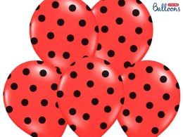 Balon gumowy Partydeco gumowy czerwony w czarne kropki 30 cm/6 sztuk Czerwony 300mm (SB14P-223-007JB-6)