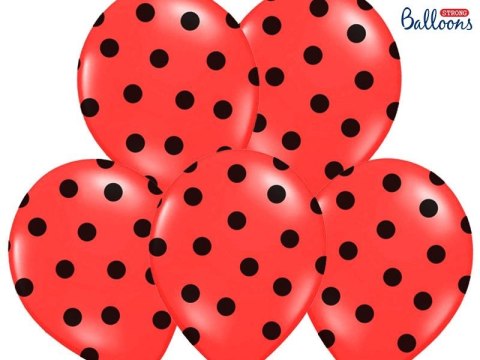Balon gumowy Partydeco gumowy czerwony w czarne kropki 30 cm/6 sztuk Czerwony 300mm (SB14P-223-007JB-6)
