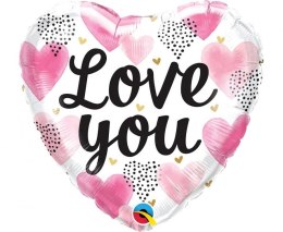 Balon foliowy Godan Love You Pink Watercolor Hearts 18cal (20988)