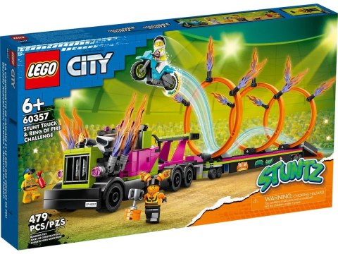 Klocki konstrukcyjne Lego City wyzwanie kaskaderskie: ciężarówka i ogniste obręcze (60357)