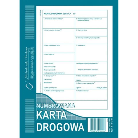 Druk offsetowy karta drogowa (numerowana) A5 50k. Michalczyk i Prokop (815-3-N)