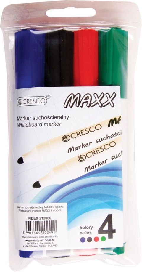 Marker suchościeralny Cresco Maxx komplet, 4 kolory okrągła końcówka (212060)