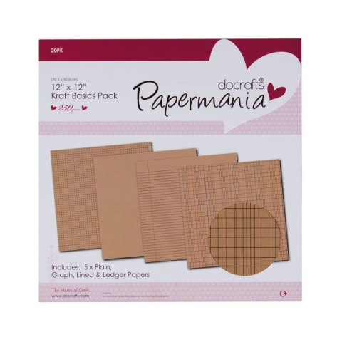 Papier ozdobny papier 30,5 x 30,5 kraft basic pack 20 kartek Papiermania (pma-807104)