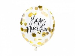 Balon gumowy Partydeco z konfetti - Happy New Year transparentna 270mm (BK12-2-019)