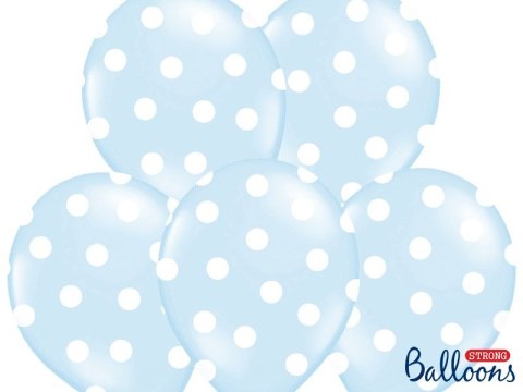 Balon gumowy Partydeco gumowy błekitny w białe kropki 30 cm/6 sztuk niebieski 300mm (SB14P-223-011W-6)