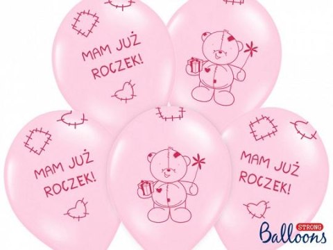 Balon gumowy Partydeco gumowy różowy mam już roczek 30 cm/6 sztuk różowy 300mm (SB14P-221-081J-6)