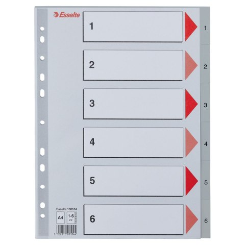 Przekładka numeryczna Esselte A4 szara 6k 1-6 (100104)