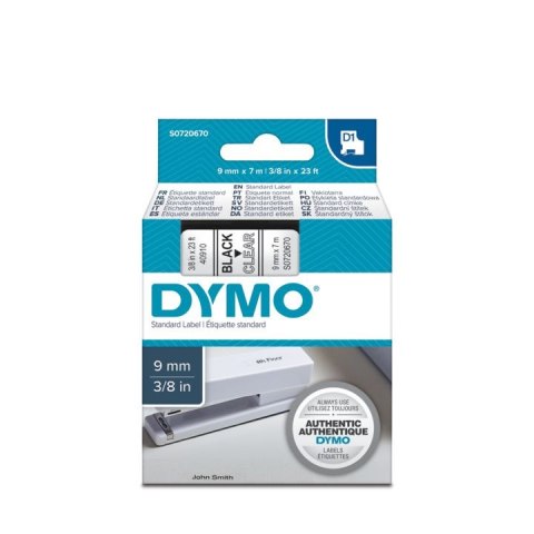Taśma Dymo D1 9mm x 7m przezroczysta/czarny nadruk Taśma Dymo D1 9mm x 7m przezroczysta/czarny nadruk