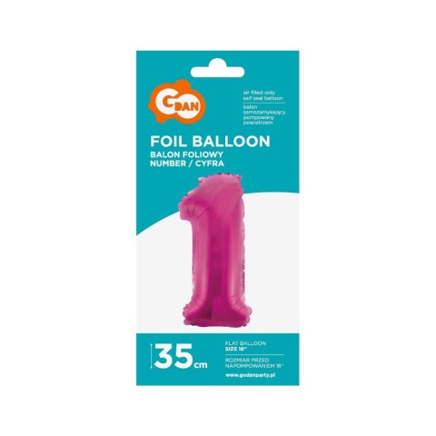 Balon foliowy Godan cyfra 1 różowy 35 cm (FG-C35R1)