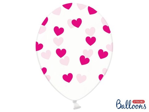 Balon gumowy Partydeco gumowy przezroczysty w fuksjowe serca 30 cm/6 sztuk pastelowy 6 szt przezroczysty 300mm (SB14C-228-099M-6