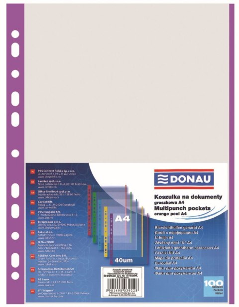 Koszulki na dokumenty Donau krystaliczna A4 kolor: przezroczysty typu L 40 mic. (1774100PL) Koszulki na dokumenty Donau krystaliczna A4 kolor: przezroczysty typu L 40 mic. (1774100PL)