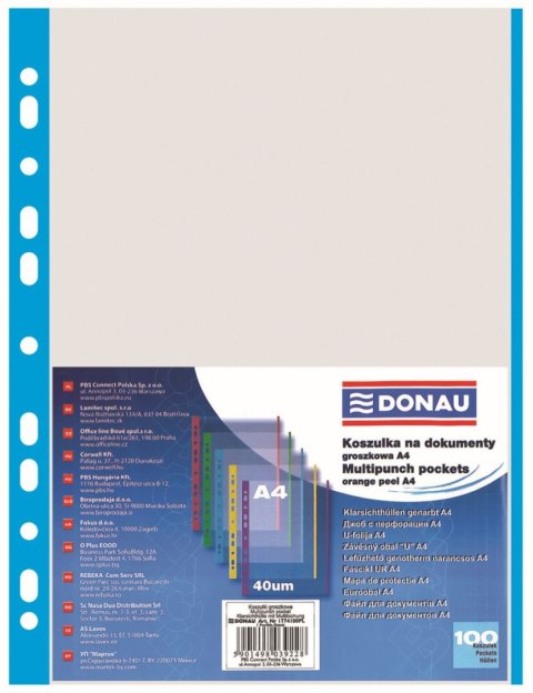 Koszulki na dokumenty Donau krystaliczna A4 kolor: przezroczysty typu L 40 mic. (1774100PL) Koszulki na dokumenty Donau krystaliczna A4 kolor: przezroczysty typu L 40 mic. (1774100PL)