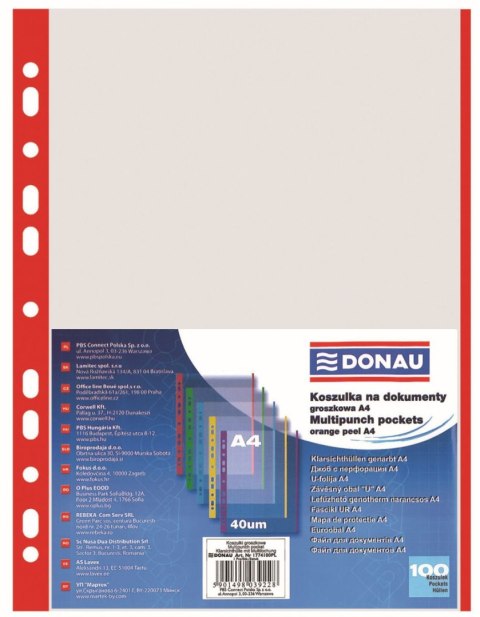 Koszulki na dokumenty Donau krystaliczna A4 kolor: przezroczysty typu L 40 mic. (1774100PL) Koszulki na dokumenty Donau krystaliczna A4 kolor: przezroczysty typu L 40 mic. (1774100PL)