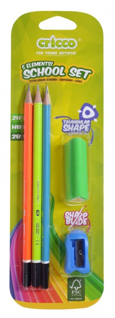 Ołówek Cricco Neonowy 3 Szt + temperówka i gumka (CR314B5)