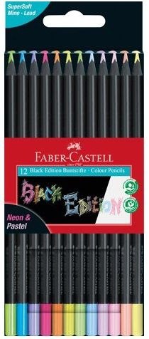 Kredki ołówkowe Faber Castell Black Edition pastelowe i neonowe 12 kol. (116410 FC)