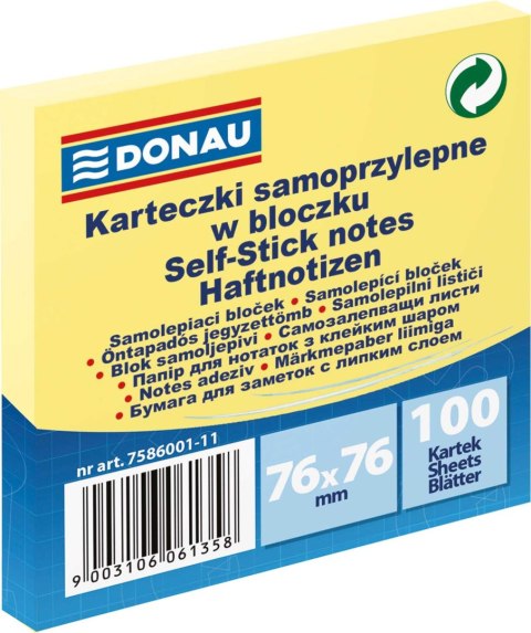 Notes samoprzylepny (karteczki) żółty 100k [mm:] 76x76 Donau (7586001-11)