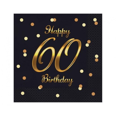 Serwetki Godan Happy 60 Birthday, nadruk złoty czarny papier [mm:] 330x330 (PG-S60C)