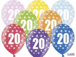 Balon gumowy Partydeco gumowy 20 urodziny, mix kolorów 30 cm/6 sztuk mix 300mm (SB14M-020-000-6)