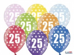 Balon gumowy Partydeco gumowy 25 urodziny, mix kolorów 30 cm/6 sztuk mix 300mm (SB14M-025-000-6)