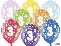 Balon gumowy Partydeco gumowy 3 urodziny, mix kolorów 30 cm/6 sztuk mix 300mm (SB14M-003-000-6)