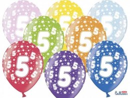 Balon gumowy Partydeco gumowy 5 urodziny, mix kolorów 30 cm/6 sztuk mix 300mm (SB14M-005-000-6)