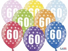 Balon gumowy Partydeco gumowy 60 urodziny, mix kolorów 30 cm/6 sztuk (SB14M-060-000-6)