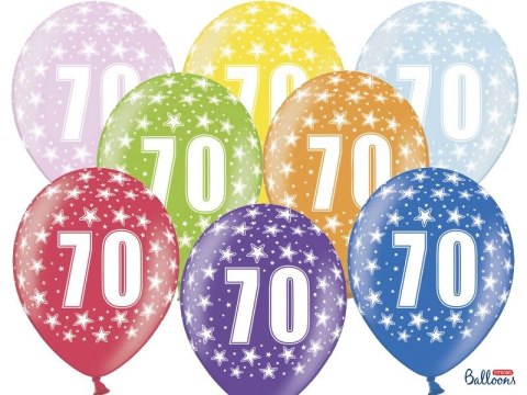 Balon gumowy Partydeco gumowy 70 urodziny, mix kolorów 30 cm/6 sztuk mix 300mm (SB14M-070-000-6)