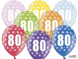 Balon gumowy Partydeco gumowy 80 urodziny, mix kolorów 30 cm/6 sztuk mix 300mm (SB14M-080-000-6)