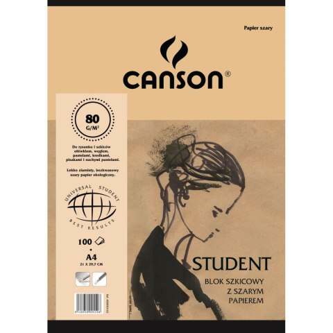 Blok rysunkowy Canson Student A4 szary 80g 100k (50-163)