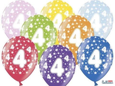 Balon gumowy Partydeco gumowy 4 urodziny, mix kolorów 30 cm/6 sztuk mix 300mm (SB14M-004-000-6)