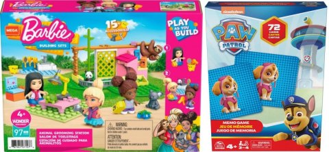 Pakiet PROMOCJA Mattel Mbl Klocki Barbie Salon + Psi Patrol gra Memo (477738+620742)