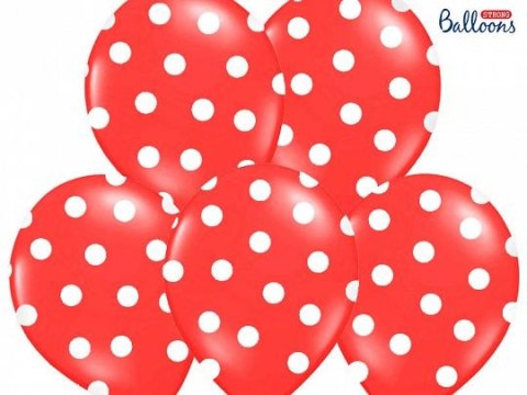 Balon gumowy Partydeco gumowy czerwony w białe kropki 30 cm/6 sztuk Czerwony 300mm (SB14P-223-007JW-6) Balon gumowy Partydeco gumowy czerwony w białe kropki 30 cm/6 sztuk Czerwony 300mm (SB14P-223-007JW-6)