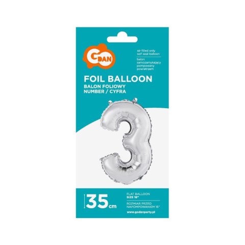 Balon foliowy Godan cyfra 3 srebrny 35 cm (FG-C35S3)