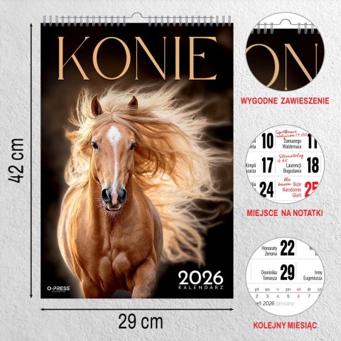 Kalendarz ścienny 16 stron wieloplanszowy A3 Press (konie) Kalendarz ścienny 16 stron wieloplanszowy A3 Press (konie)