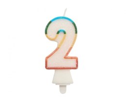 Świeczka urodzinowa cyferka 2, tęczowa, NOWY BIO BROKAT, 8,5 cm Godan (SW-CBB2)