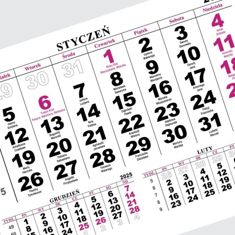 Kalendarz ścienny JEDNODZIELNY WIDOK A4 210mm x 295mm Press