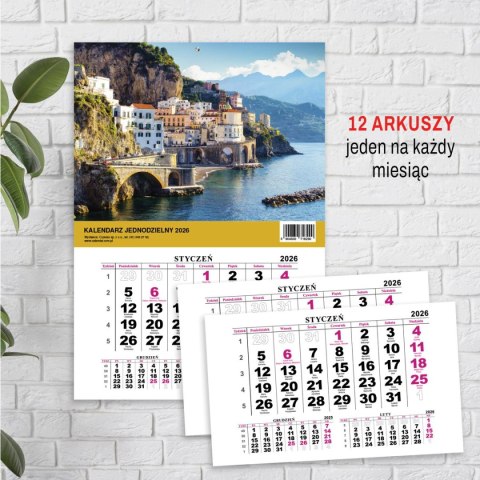 Kalendarz ścienny JEDNODZIELNY WIDOK A4 210mm x 295mm Press