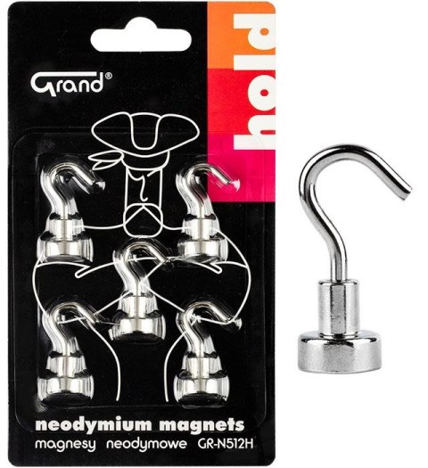 Magnes neodymowy z haczykiem Srebrny śr. 12mm Grand (130-1966) 5 sztuk Magnes neodymowy z haczykiem Srebrny śr. 12mm Grand (130-1966) 5 sztuk