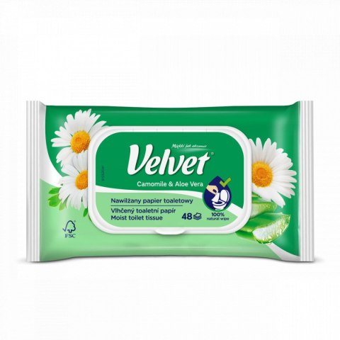 Papier toaletowy nawilżany Camomile&Aloe Vera kolor: biały 48 szt Velvet Papier toaletowy nawilżany Camomile&Aloe Vera kolor: biały 48 szt Velvet