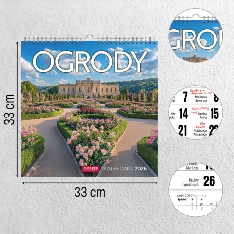 Kalendarz ścienny ogrody 33x33 330mm x 330mm Press