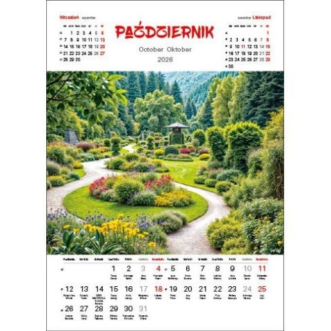 Kalendarz ścienny OGRODY WIELOPLANSZOWY 330mm x 500mm Jotan (WP133)
