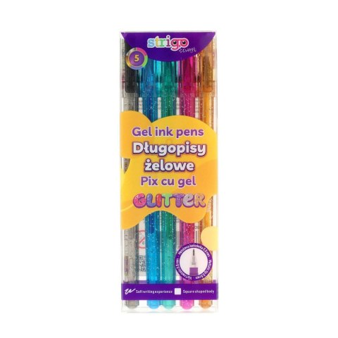 Długopis żelowy GLITTER żelowy 5kol mix 0,5mm Strigo (SSC425) Długopis żelowy GLITTER żelowy 5kol mix 0,5mm Strigo (SSC425)