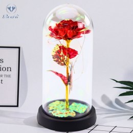 Gadżet Wieczna Róża W Szle Kryształowa Oświetlenie LED Motylek Czerwona 21x11cm Lean (21306)