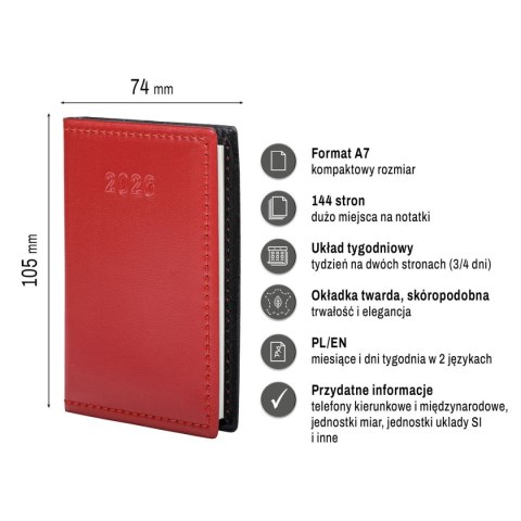 Kalendarz książkowy (terminarz) kieszonkowy A7 Press (tygodniowy)