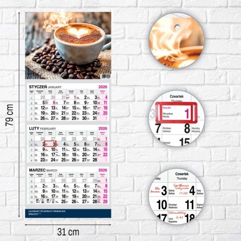 Kalendarz ścienny PREMIUM trójdzielny A4 Press (KAWA)