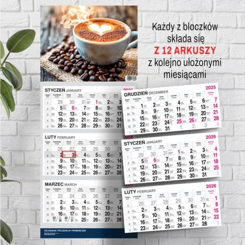 Kalendarz ścienny PREMIUM trójdzielny A4 Press (KAWA)