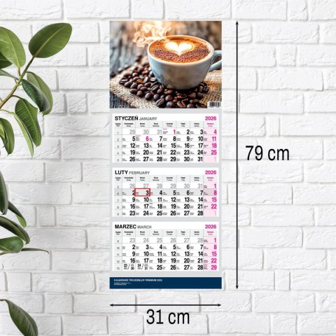 Kalendarz ścienny PREMIUM trójdzielny A4 Press (KAWA)